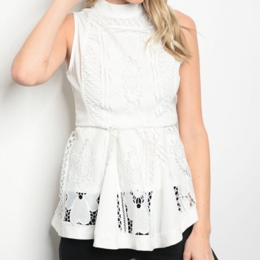White Embriodery  Sleeveless Top